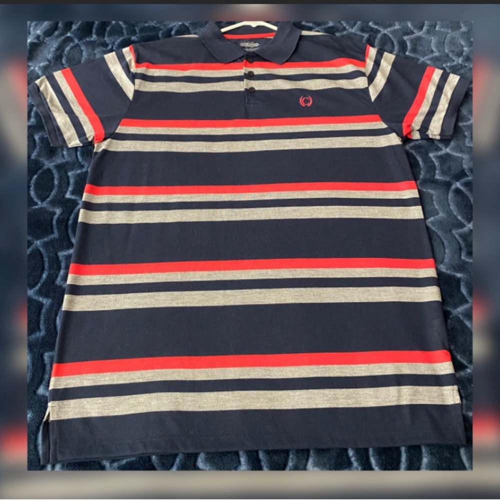 Men's XL Cambridge Classics Collared Shirt - Dark Blue/Red/Gray Stripes